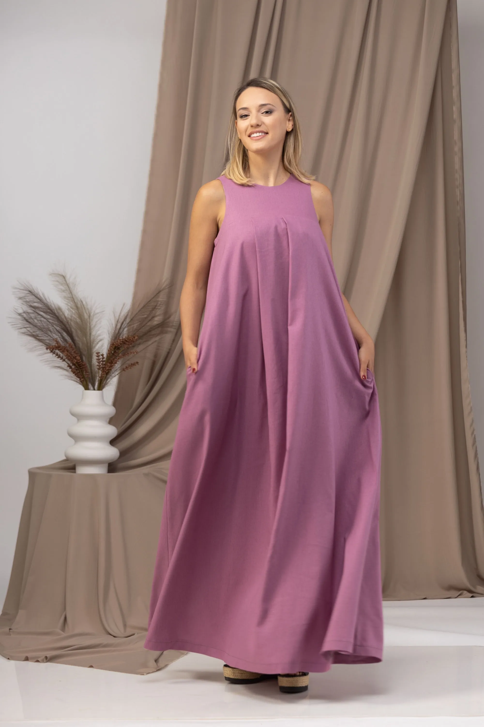 Natural Loose Linen Maxi Dress